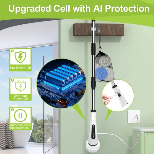 Vista 5 de Cepillo Fregador Eléctrico, Cepillo Fregador Eléctrico IPX7 para Ducha, Cepillo de Limpieza Eléctrico Fregador con 7 Cabezales de Cepillo