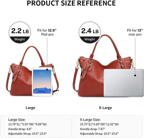 Vista 3 de Kattee Bolsos de cuero genuino Bolso de hombro para mujer, bolso de diseñador con asas superiores, bolso cruzado de gran capacidad