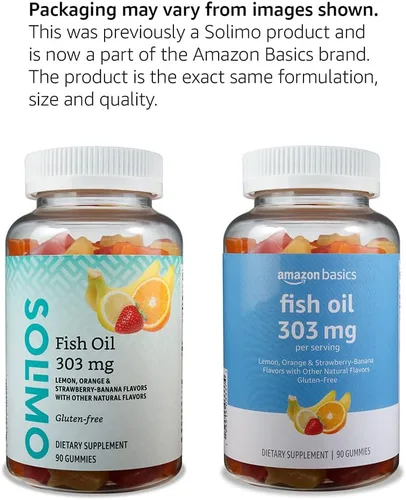 Vista 6 de Amazon Basics Aceite de pescado 303 mg, sabores de limón, naranja y fresa-plátano, 90 gomitas (2 por porción), ácidos grasos omega-3 EPA y DHA