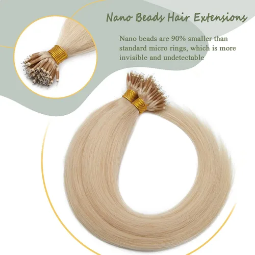 Vista 17 de SEGO Extensiones de cabello humano con micro cuentas, extensiones de cabello humano con micro bucle, lacio, natural, fusión fría, 1.76 oz/paquete
