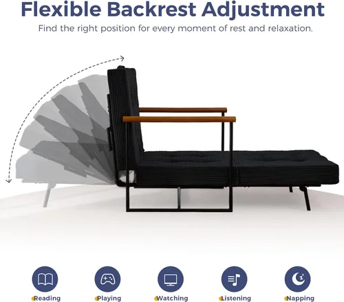 Vista 5 de MAXYOYO Silla convertible, silla plegable con respaldo ajustable, sofá cama plegable versátil, silla tapizada con cordón con marco, silla reclinable