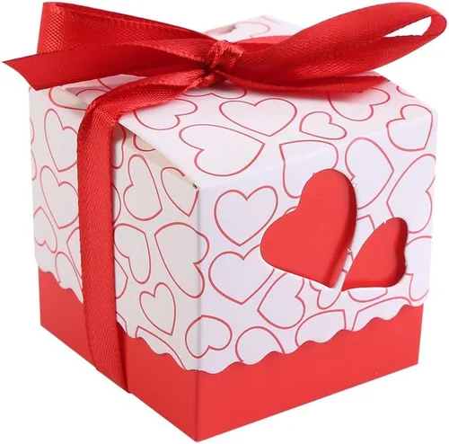 Vista 2 de GLOGLOW Cajas de dulces pequeñas (50 unidades) cajas de recuerdo de corazón de 2 x 2 x 2 pulgadas con cinta, cajas de recuerdos de boda, cajas