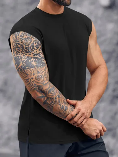 Vista 3 de Runcati Camiseta sin mangas de entrenamiento para hombre, de secado rápido, para gimnasio, culturismo, fitness, entrenamiento
