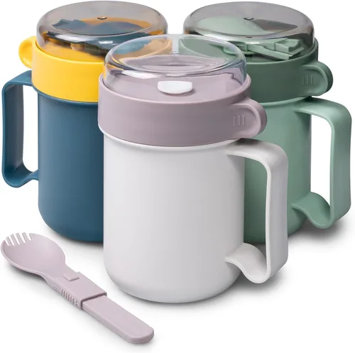 Vista 12 de MATICAN Taza de sopa para microondas con tapa, recipiente para sopa con tapa para fideos ramen, sopa, bebidas, apto para microondas, incluye Gris