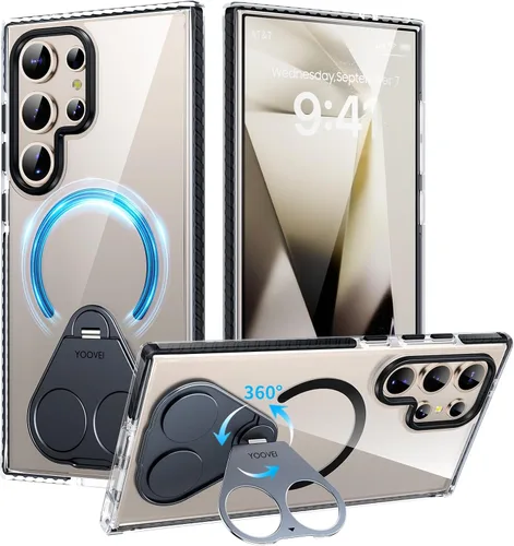 Vista 29 de Funda para Samsung Galaxy S24+ Plus, compatible con MagSafe, con soporte de anillo magnético giratorio de 360° [carga inalámbrica], soporte de Negro