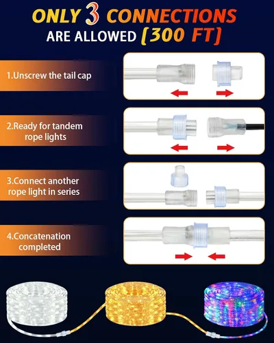 Vista 6 de Guirnalda de Luces para Exterior Impermeable de Navidad 100 pies 720 LED, Luces de Tubo Conectables Flexibles, Iluminación Decorativa de Cadena