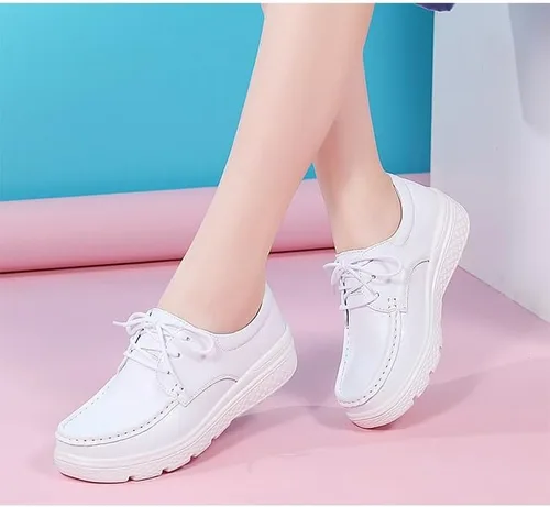 Vista 6 de Zapatos de enfermería ligeros y antideslizantes para mujer, cómodos zapatos de trabajo con cordones, zapatos de trabajo de enfermería, cuidado