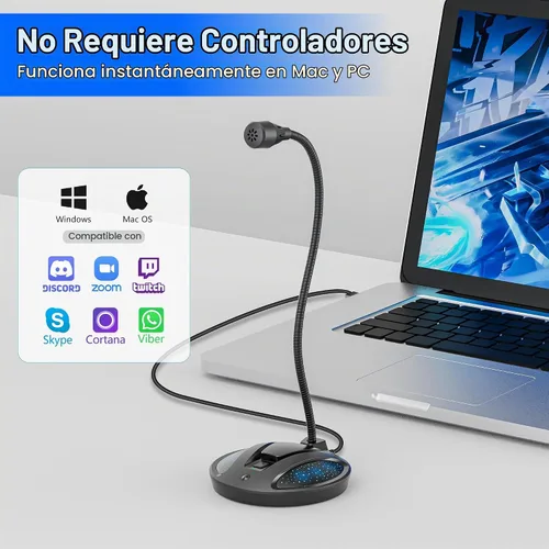 Vista 2 de Micrófono USB para computadora Plug & Play, micrófono de escritorio flexible de cuello de cisne para podcasting, transmisión, conferencia, micrófono