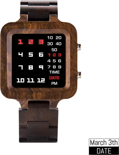 Vista 3 de BOBO BIRD Reloj digital para hombre, diseño de marca de lujo, visión nocturna, ébano, reloj de madera, reloj único con pantalla LED, Digital