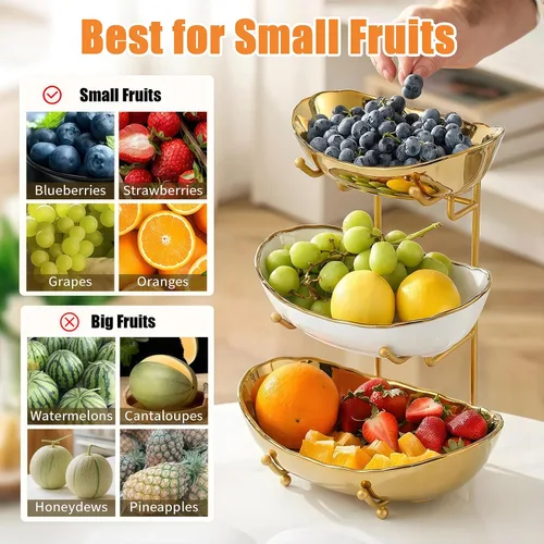 Vista 16 de Cesta de fruta de 3 niveles, frutero de cerámica para encimera de Negro