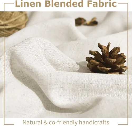 Vista 2 de Cortinas de lino natural mezclado semitransparentes con pestaña trasera para sala de estar, cortinas de lino texturizado estilo bohemio para filtrar