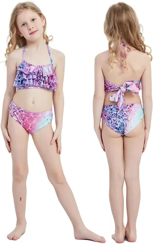 Vista 6 de Traje de baño de cola de sirena para niñas, traje de baño de princesa, conjunto de 5 piezas para 3-12 años