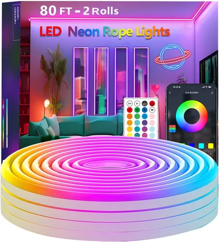 Vista 9 de Cuerda de luces de neón de 20 pies, cuerda de luces LED flexible con aplicación/control remoto, múltiples modos de luces de cuerda, IP65 impermeable