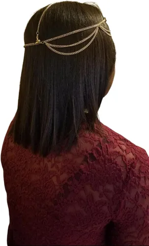 Vista 5 de Joya tono dorado, cadena para la cabeza, mujer, lágrima de estrás