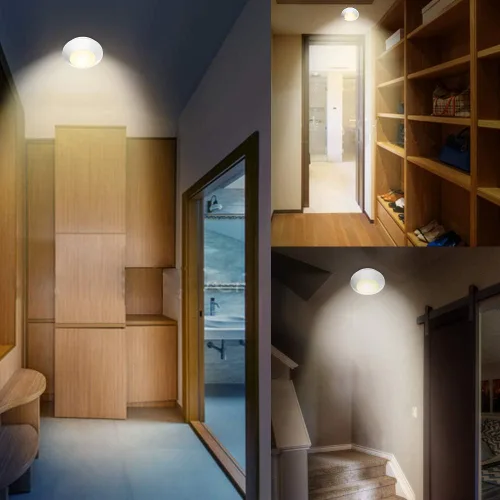 Vista 7 de HONWELL Luz con sensor de movimiento, luz de techo para interiores, luz inalámbrica con sensor de movimiento, funciona con pilas, luz LED blanca