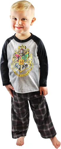 Vista 4 de INTIMO Conjunto de pijama raglán de Harry Potter Hogwarts School Crest para niños grandes, Negro