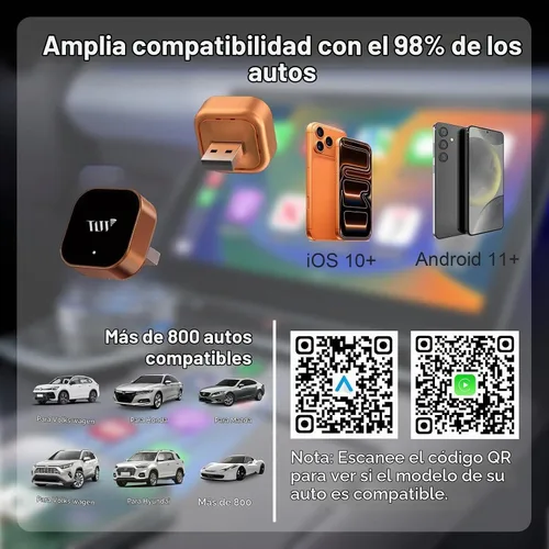 Vista 7 de Adaptador inalámbrico CarPlay para Apple iPhone y Android Auto, adaptador Mini CarPlay 2 en 1 Convertir con cable a dongle inalámbrico, Plug & Play