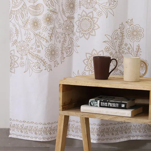 Vista 4 de Popular Handicrafts India Hippie Mandala Bohemia Hermoso Bosquejo Cortina Cortina Dormitorio Sala Balcón Cenefa Paneles Oro Blanco