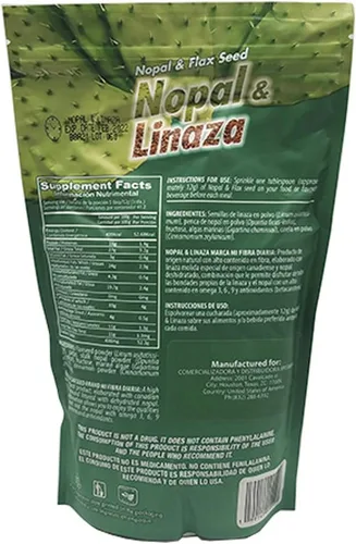 Vista 2 de Nopal & Linaza. Suplemento dietético de fibra de semillas de cactus y lino de nopal. 17.6 oz.