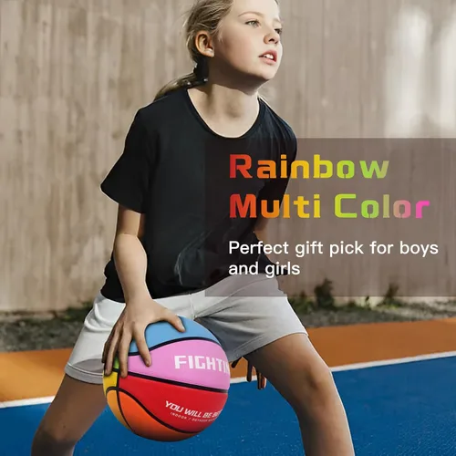 Vista 4 de Baloncesto de Combate para Niños y Jóvenes Tamaño 4 Baloncesto Colorido de 25.5" Diseño de Arcoíris Vibrante Goma Premium Engrosada Resistente al