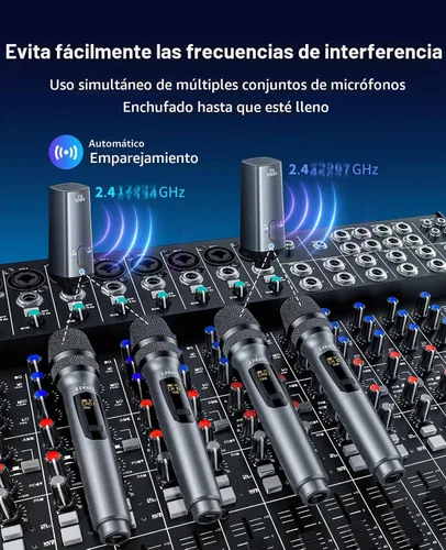 Vista 6 de LEKATO Micrófono Inalámbrico Micrófonos Inalámbricos Recargables con Receptor Sistema de Micrófono de Mano Dual Micrófono Dinámico para Cantar