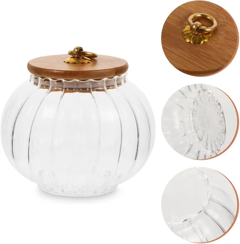 Vista 9 de Hemoton Tarro de almacenamiento de vidrio en forma de calabaza con tapa de bambú, recipiente hermético transparente de 27 onzas para organizar café
