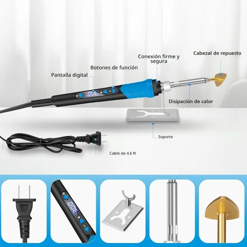 Vista 3 de K KERNOWO Mini plancha para manualidades, 120W, plancha pequeña para manualidades, pantalla digital, temperatura ajustable, mini plancha para Azul