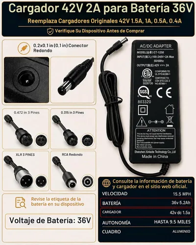 Vista 2 de VHBW Cargador de scooter eléctrico de 42 V 2 A con 5 enchufes, compatible con Gotrax, Jetson, Hover 1, Segway, Ninebot, Hiboy, Bird, Hoverstar
