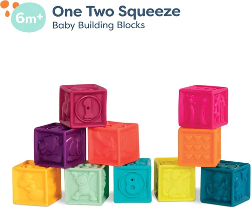 Vista 4 de B. toys- B. Baby – Baby Blocks – Stacking & Building Toys for Babies – 10 Soft Blocks with Numbers, Shapes, Animals – Educational & Developmental