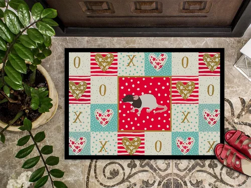 Vista 3 de Caroline's Treasures CK5459MAT Dumbo Rat Love Felpudo de 18 x 27 pulgadas, tapete rojo para puerta delantera para interiores y exteriores