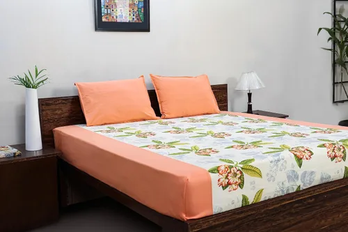 Vista 2 de Tamaño de cama doble (9 pies x 9 pies), sábana de cama premium cómoda con 2 fundas de almohada a juego Sábana de cama 100% algodón Borde sólido