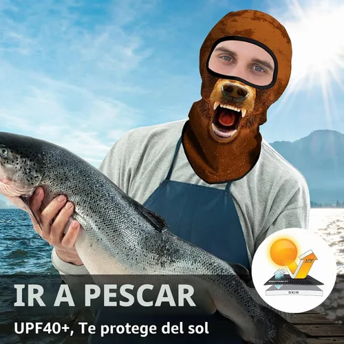 Vista 8 de Obacle Máscara Facial Pasamontañas para Hombres y Mujeres Ligera para Esquí, Caza, Ciclismo, Pesca Bear Cara Abierta Marrón