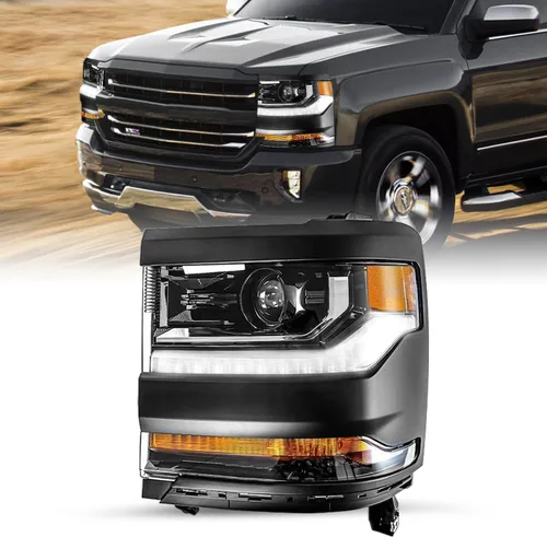 Vista 9 de Ensamble de faro HID/Xenón SOCKIR Compatible con Chevy Silverado 1500 2016-2019/19 Chevy Silverado 1500 LD [con bombilla HID D5S] con DRL LED