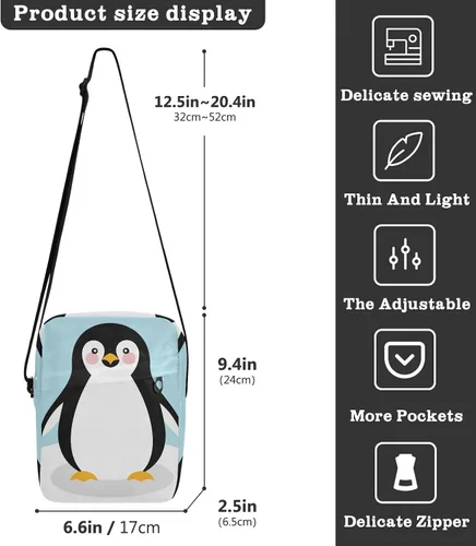 Vista 3 de Bolso de mensajero de pingüino para mujeres y hombres, bolso cruzado de hombro, lindo bolso cruzado con correa ajustable para adolescentes y niñas