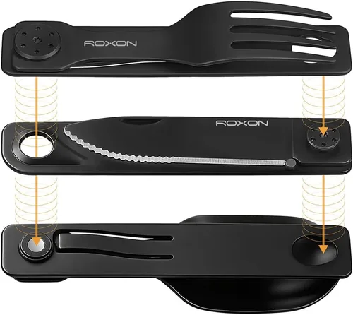 Vista 9 de Roxon C1 3 en 1 Utensilios de Camping Vajilla Desmontable Cuchillo Cuchara Tenedor para Camping al Aire Libre y Senderismo Plateado