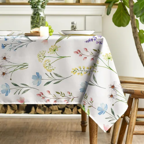 Vista 4 de Horaldaily Mantel rectangular de primavera de 52 x 70 pulgadas, diseño de flores silvestres, hierbas florales, elegante, lavable, para fiesta