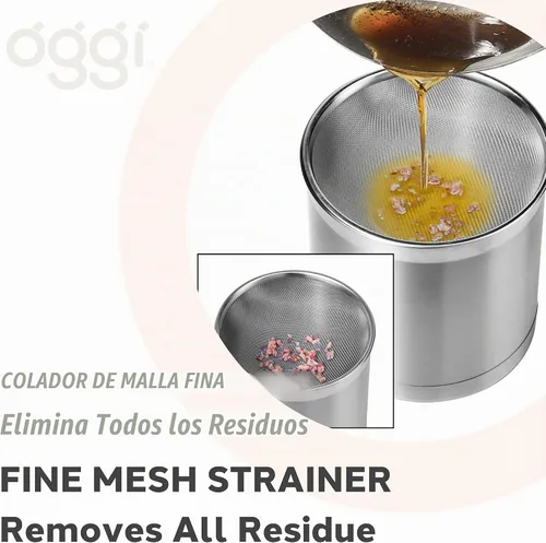Vista 5 de Oggi 7324 Recipiente de acero inoxidable para aceite con filtro extraíble, 1 qt, Stainless