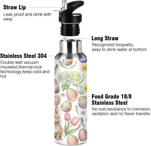 Vista 3 de Stainless Steel Vacuum Insulated Water Bottle 20 Oz, BPA-Free Sport Water Bottle for Gym Outdoor Travel School, Watercolor Rabbits