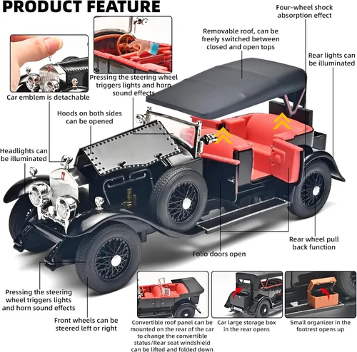 Vista 3 de RZAPE Kits de Modelos de Coches para Adultos y Niños 1/24, Coches de Juguete Fundidos a Presión de la Generación Phantom, Coches Vintage
