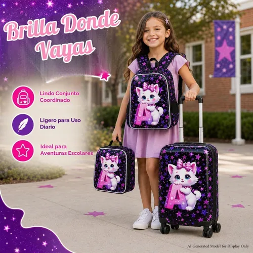 Vista 8 de Equipaje para niños y niñas, maleta de viaje con ruedas, 01-Hardside A-star Cat 5pc, Equipaje extensible Hardside con ruedas giratorias