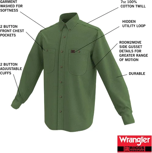 Vista 5 de Wrangler Riggs Workwear - Camisa de trabajo de sarga y manga larga para hombre