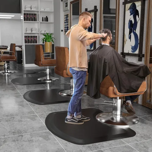 Vista 7 de OmySalon Tapete de peluquería antifatiga para peluquería, grueso tapete para silla de peluquero con corte redondo para peluquería de pie, peluquería