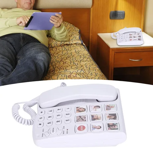 Vista 4 de Teléfono fotográfico para personas mayores, teléfono fijo grande, teléfono con memoria fotográfica con cable SOS, para personas mayores, Alzheimer