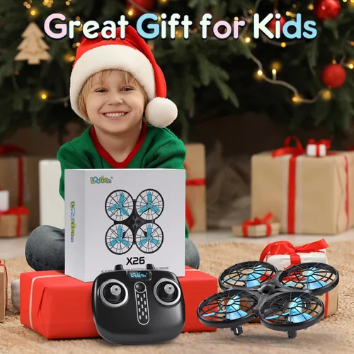 Vista 2 de Loolinn Drones para regalo para niños – Mini dron, dron RC con tecnología anticolisión automática, seguro para niños, fácil de volar, giro