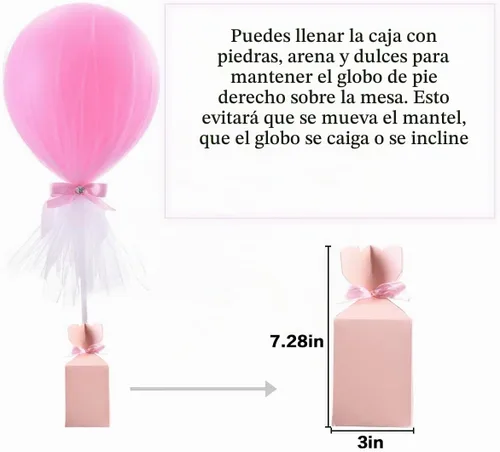 Vista 7 de Globos tutú de tul rosa con caja de dulces para centros de mesa de baby shower, mariposas para niñas, fiesta de cumpleaños, decoración de mesa