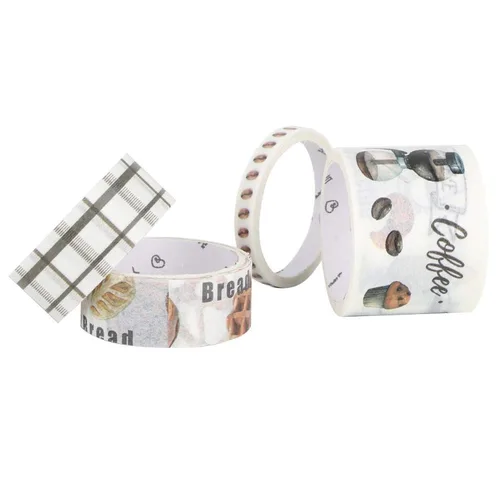 Vista 8 de Washi - Juego de 4 cintas adhesivas decorativas para diarios de viñetas, álbumes de recortes, estilo cultural café, cinta Washi para álbumes