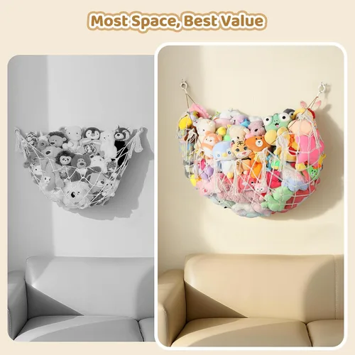 Vista 4 de YECAYE Red de animales de peluche, hamaca para decoración de habitación, mejorada de 60 pulgadas para todos los organizadores de muñecas de peluche