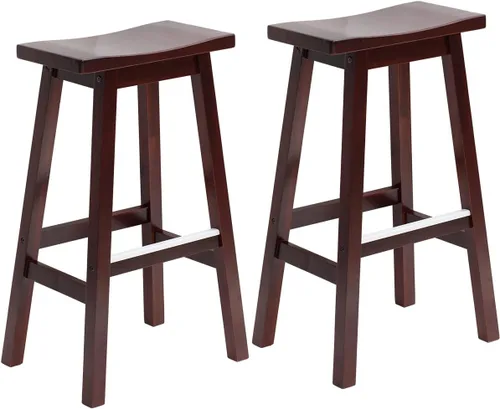 Vista 8 de Juego de 2 taburetes de bar de madera maciza de 30 pulgadas, modernos taburetes de bar de altura de encimera de cocina sin espalda con placas de pie