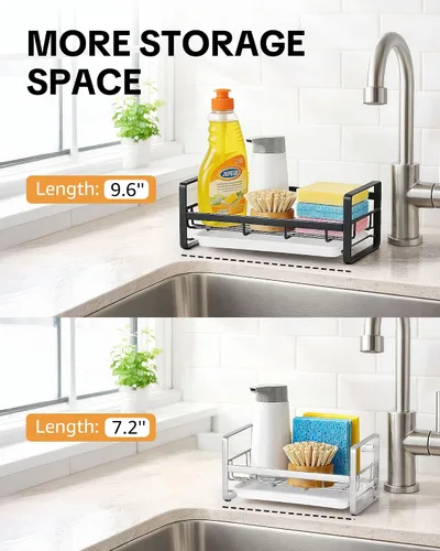 Vista 2 de HULISEN Soporte grande de esponja, organizador de dispensador de jabón de cocina de acero inoxidable 304, escurridor de jabón de encimera con Negro