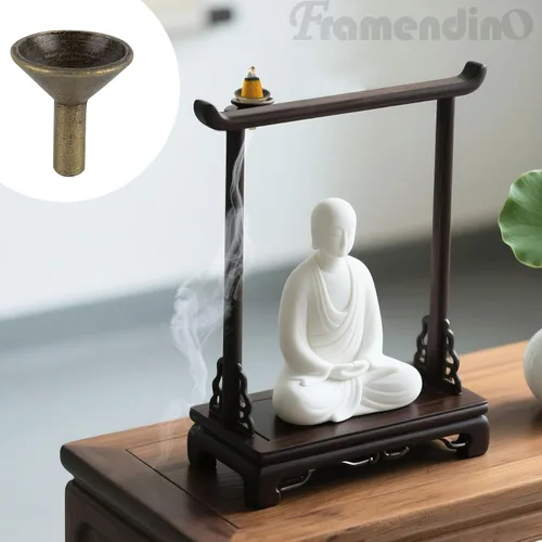 Vista 7 de Framendino, Paquete de 6 soportes de cono de incienso de metal con reflujo retro, piezas de almacenamiento para quemador